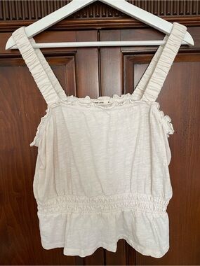 Marine Layer Cream Ruffled Tank Top ruched elastic straps / waist 100% cotton M